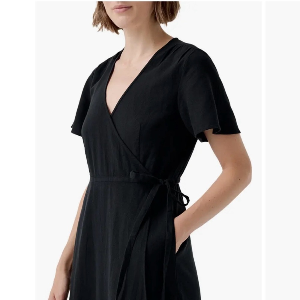 NWT Pact Cafe Crepe Faux Wrap Midi Dress Black Organic Cotton Minimalist S - Picture 5 of 16